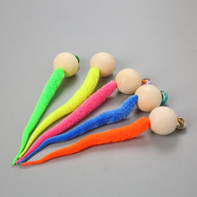 Load image into Gallery viewer, NEW Simulation Worm Toy With Bell For Pet Wooden Ball Head Plush Tail Interactive Teaser Cat Toy wooden ball toy

